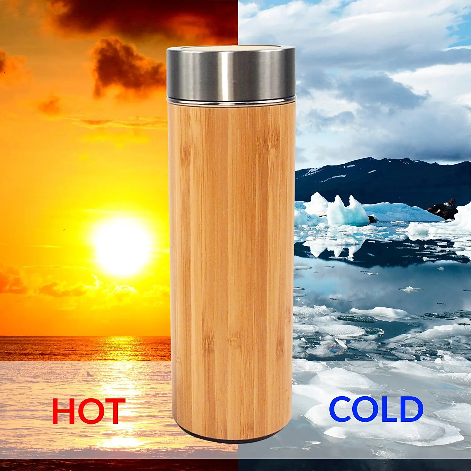 Top Selling Product  500ml Bamboo Eco-friendly Vacuum Water Bottle with Tea Infuser