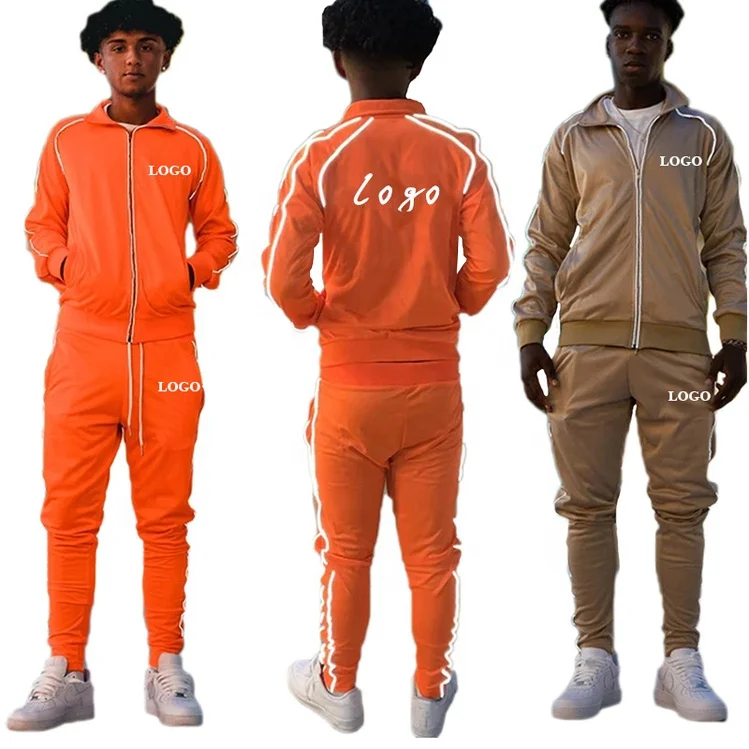 custom logo private label design your own reflective tracksuit polyester Side Stripe Slim Fit Zipper Sweat track suit for Men