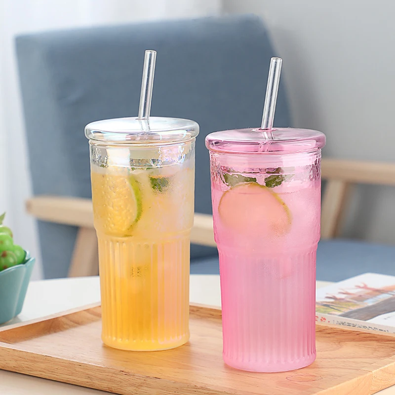 20oz Ribbed Can-shaped Tumbler Pint Glasses With Lid Glass Straws For Beer Soda Iced Coffee Boba Drinking Glasses Parties