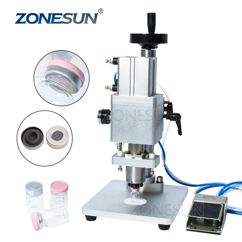 ZONESUN Pneumatic Oral Liquid Solution Penicillin Bottle Capper Aluminum Metal Plastic Medicine Vial Crimper Twist Off Machine