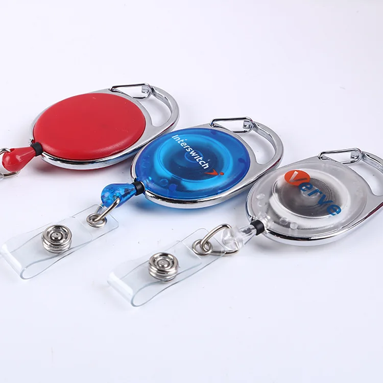 High-Quality Retractable Oval translucent Carabiner Badge Reel ABS Material with Metal Clip&Vinyl Strap for Card&Badge Holder
