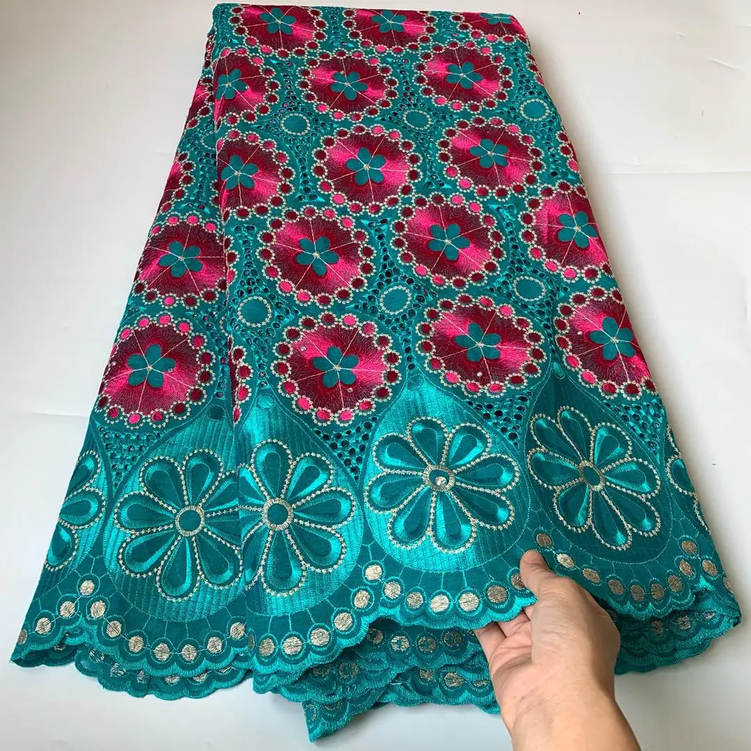 African lace fabric Nigerian lace embroidered green swiss voile cotton hollow out green skirt women dress fabric by the yard