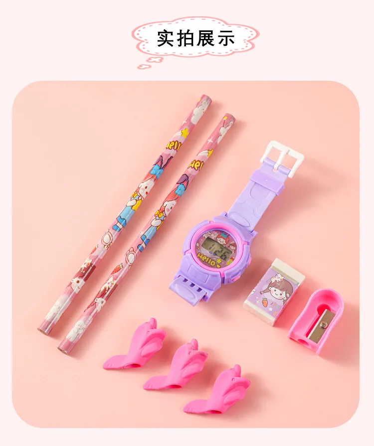 Wholesale School gift cartoon electronic watch Stationery Gift Box Stationery Set Mini Gift With Watch