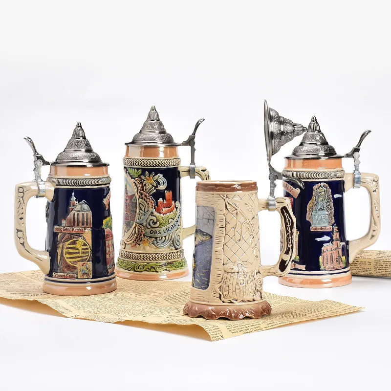 Wholesale Custom German Ceramic Beer Mug with Metal Lid