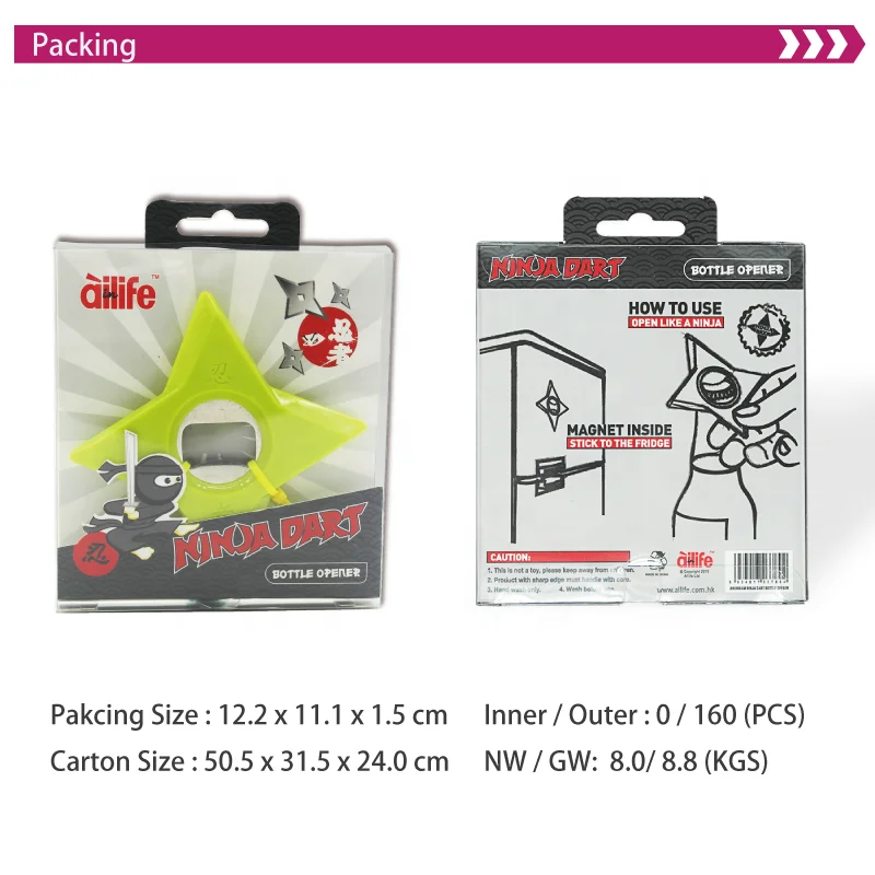 Factory Price Low MOQ Plastic Sliver Ninja Dart  Bottle Opener Magnet