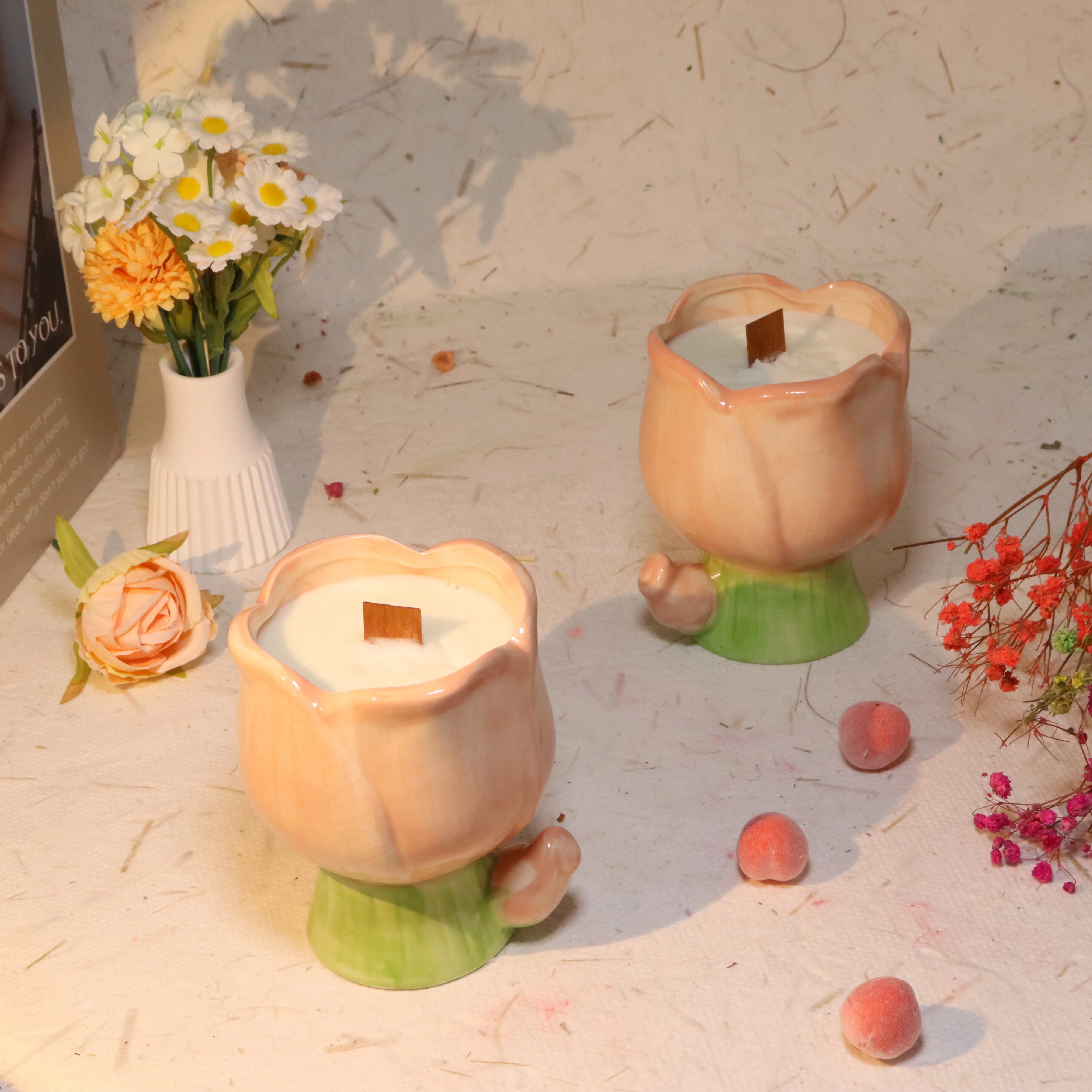 2024 Factory Customized Tulip Shaped Scented Candle Set Private Label Soy Wax Scented Candles for Air Fresheners