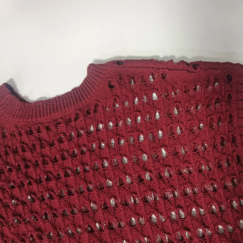 Knitwear Manufacturer Ladies Acrylic Nylon Short Sleeve Pullover Summer Mesh Short Sleeve Openwork Knit Women Top Sweater