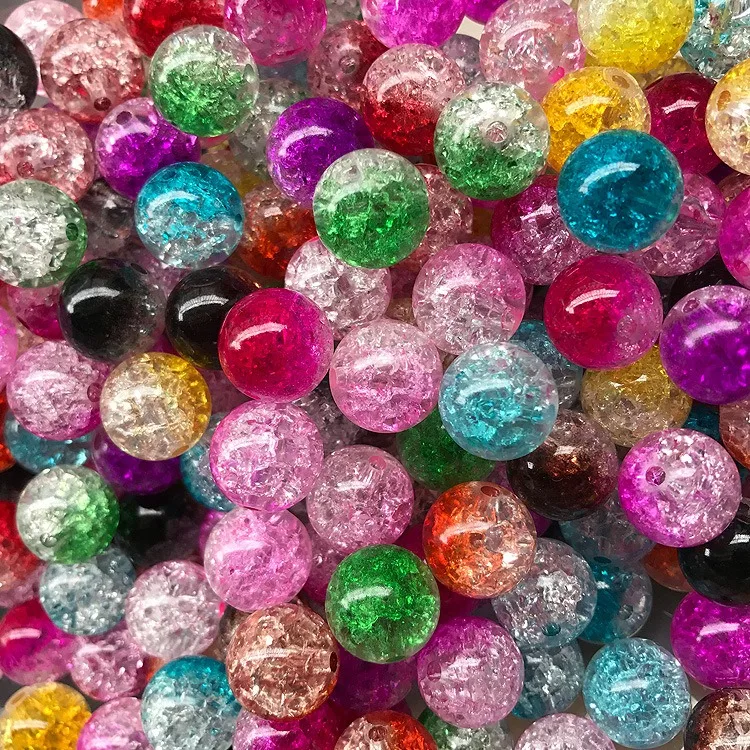 SOJI Round Double Colored Transparent Crackle Acrylic Beads Loose Colorful Crystal Beads For Jewelry Making DIY Phone Chain