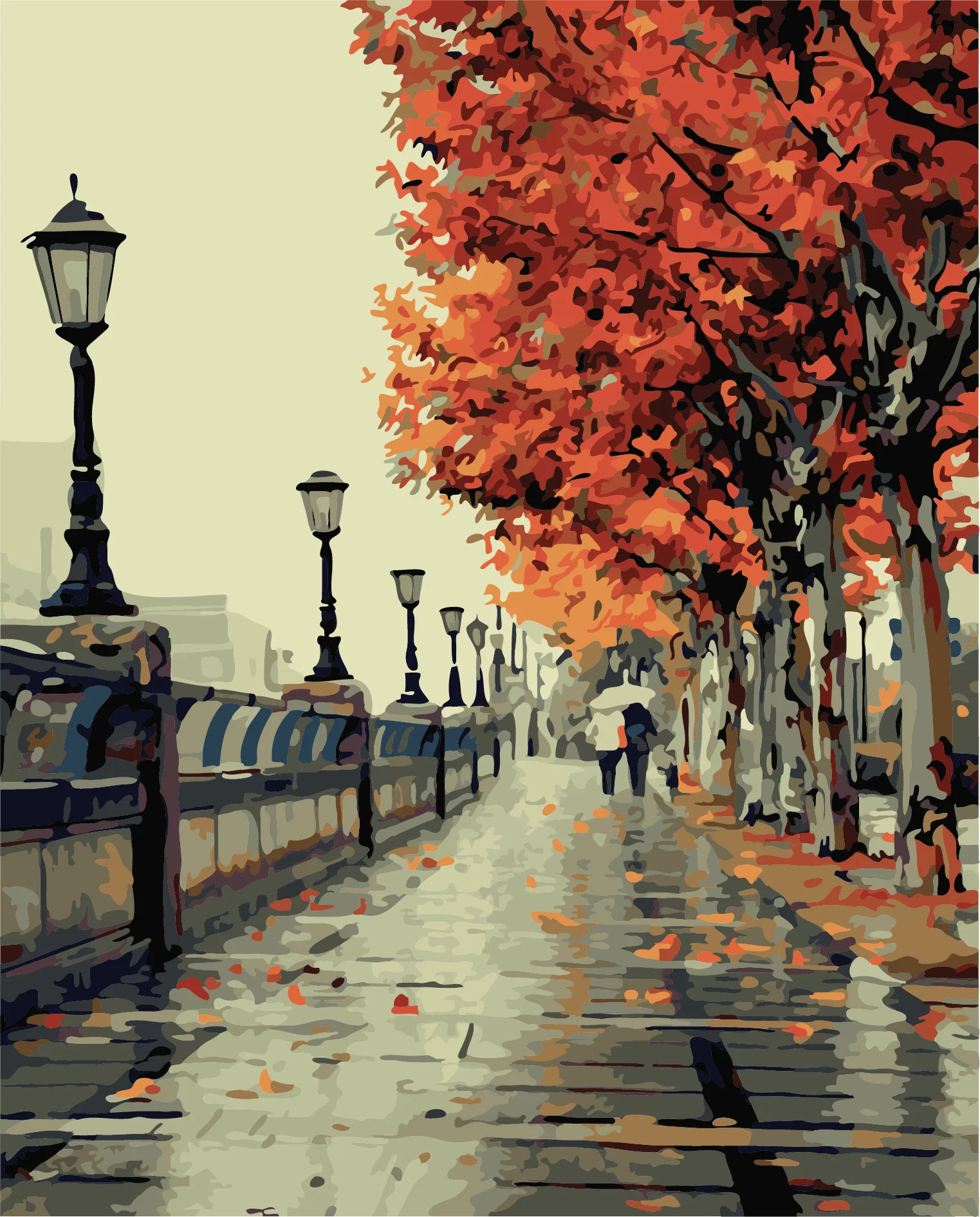  Unique Gift Romantic Love Autumn Landscape Maple Leaf DIY Acrylic Numbers Painting 16x20