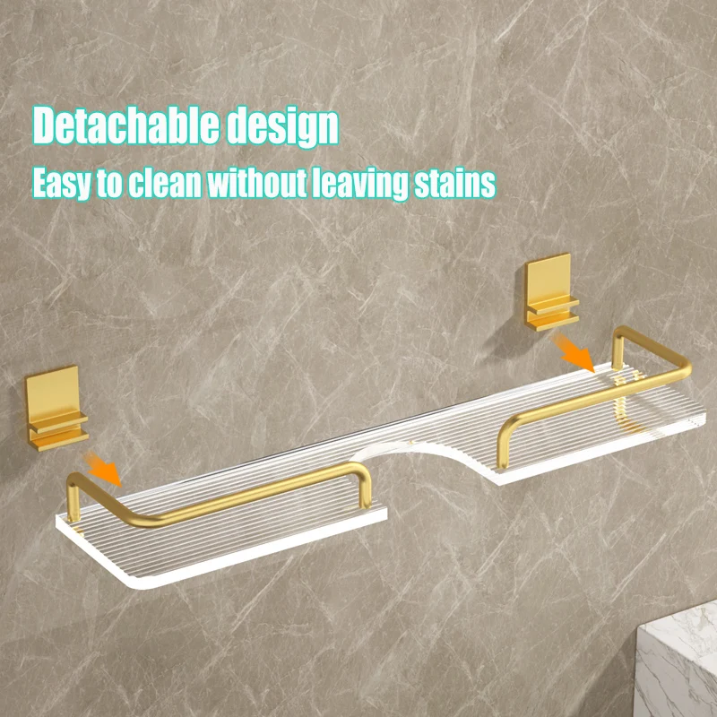 Golden Wall Mounted Storage Shelf Bathroom Storage Rack clear acrylic shelves bathroom organizer rack acrylic sheet