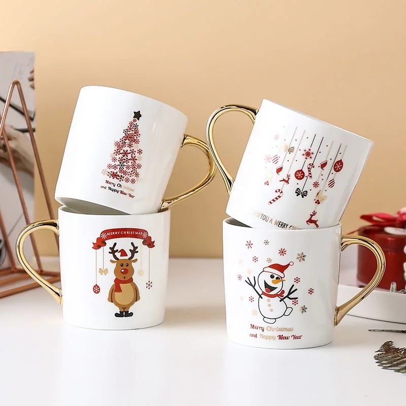 New Design Eco-Friendly 500ml Ceramic Coffee Mug with Santa Claus Spoon Customizable Logo-Merry Christmas Glass Gift Set