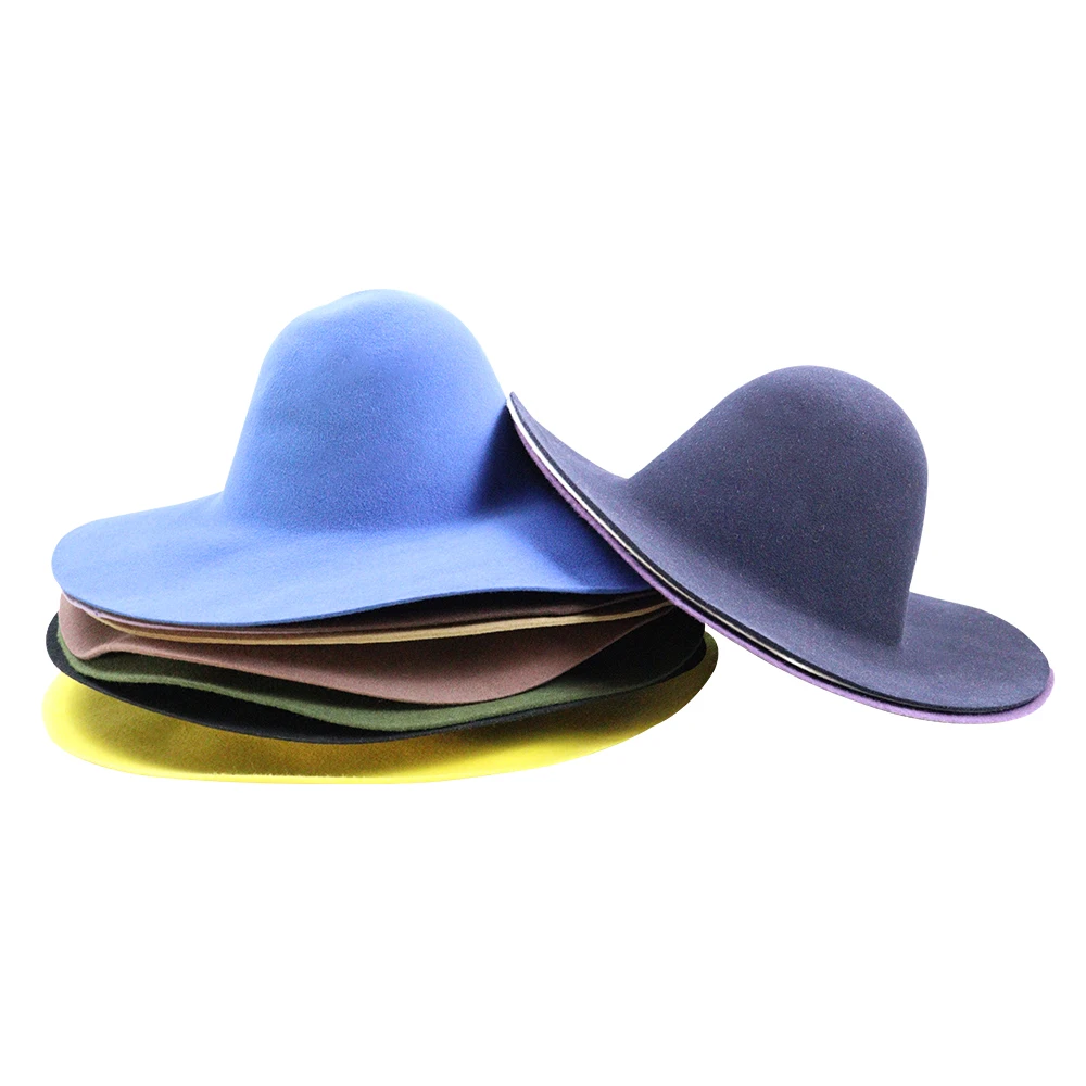 OEM Extra Wide Brim Fedora Hats for Women Fashionable Colorful Felt Hat Body fur felt hat bodies blanks