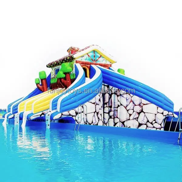 Коммерческие надувные водные горки открытый надувной аквапарк с горкой и большим бассейном