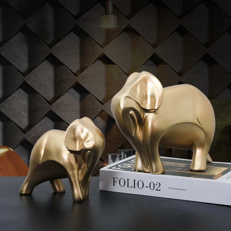 set of 2 elephant figurines animal decorative small modern gold resin elephant statues home decor table desktop office ornament