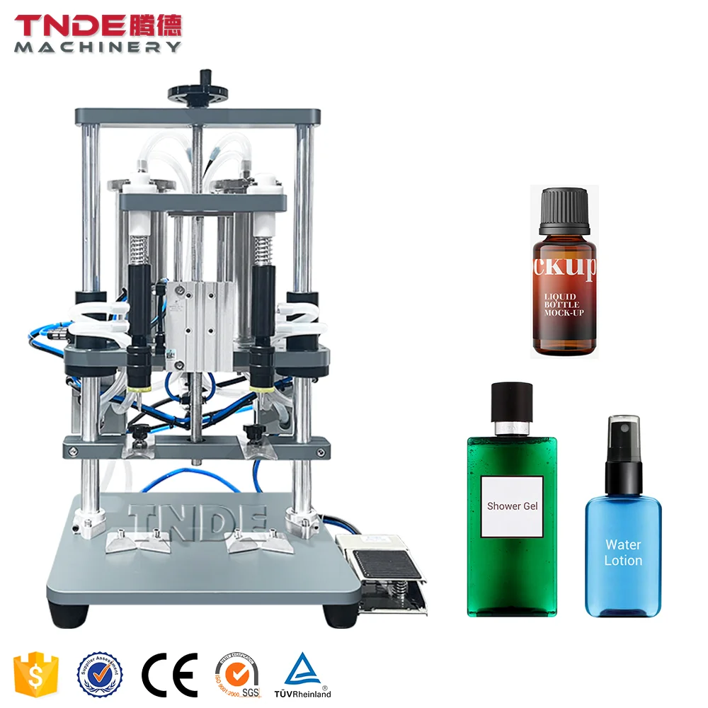 Guangzhou TNDE New Design Semi Automatic Manual 2 Head Cosmetic Essential Oil Bottle Vacuum Liquid Filling Machine CE