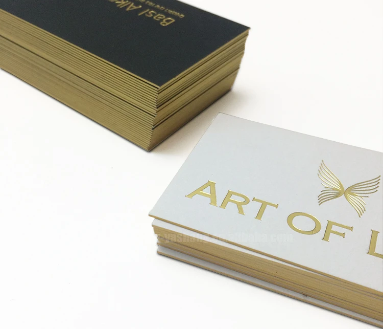 White gold foil logo paper visit & gift card business cards embossed