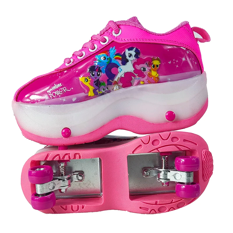 Factory Sales Kids LED Light Up Deformation Roller Skates Shoes Sneaker with Wheels for Children