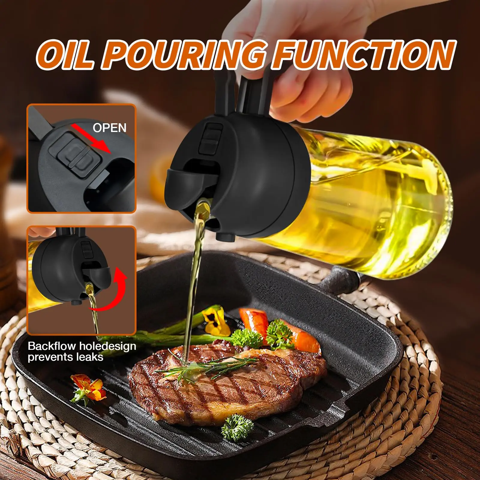 TRES new design 2 in 1 white with nozzle lid vinegar spray dispenser glass condiment soy sauce bottles olive oil bottle