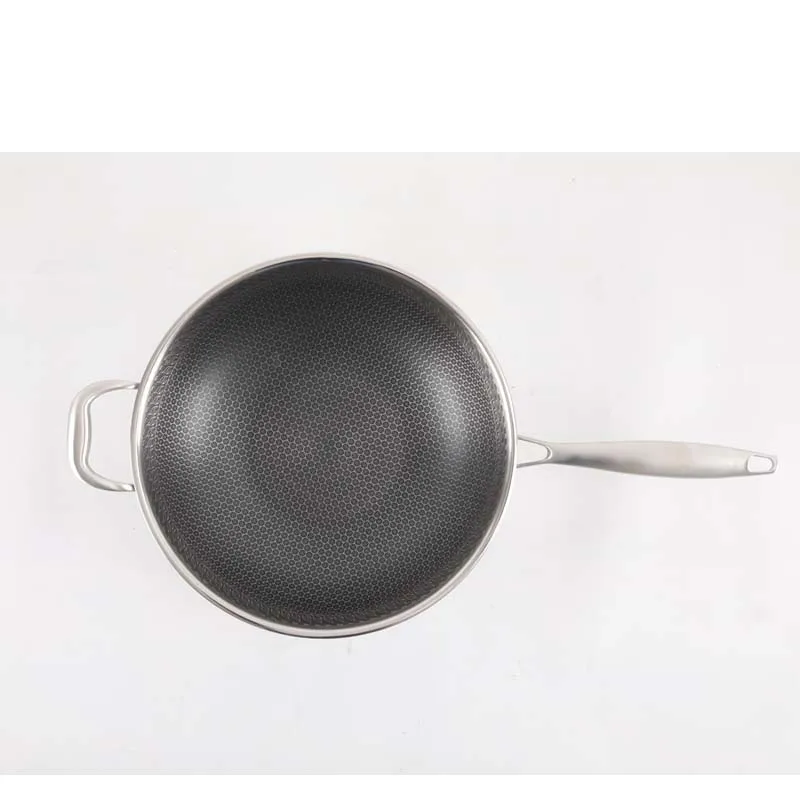 Factory price 34cm fry pan stainless steel chinese wok with lid