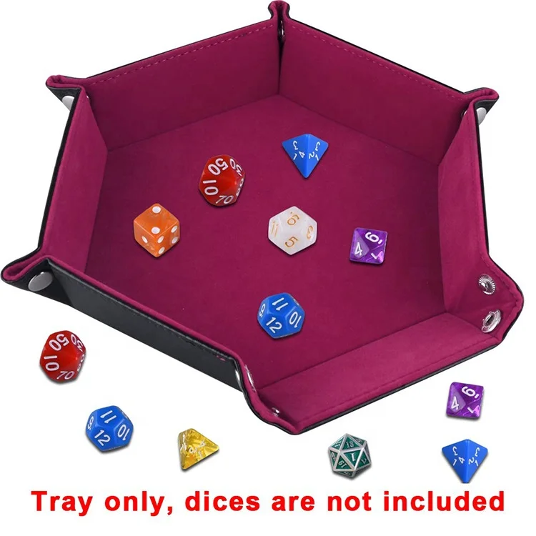 Elegant Rose Red Velvet Dice Holder Hexagon Folding Dice Storage Box Leather Tray
