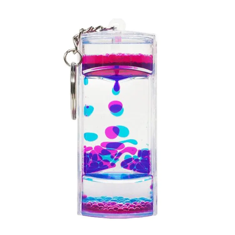 Acrylic hourglass Fidget toy liquid oil purple timer keychain sensory toy for relaxation