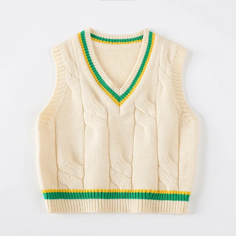 Girls Wholesale Casual Sweaters Hand Knitted Baby Girls Baby Children Vest Sweater