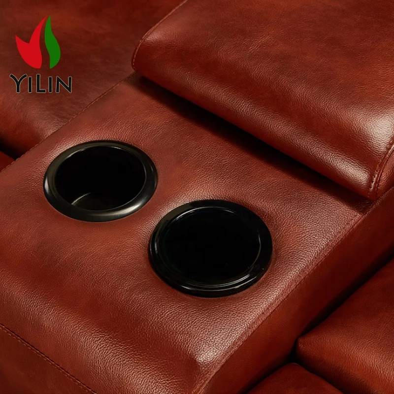 R607 Italian Design Leather Sectional Power Recliner With Storage Table Movie Seat