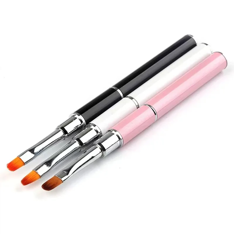 Multi-functional Nylon Fiber Poly Gel Brush 2 IN 1 Design Nail Tools Stainless Steel Gel Nail Art brush Set For Nail Art