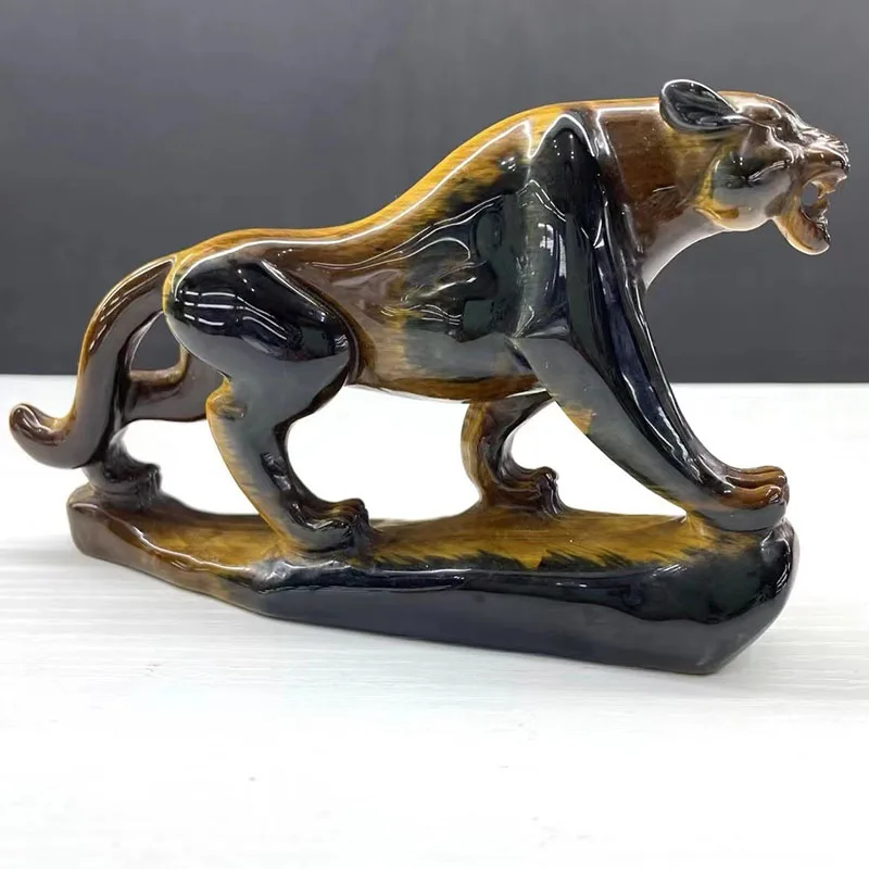 fine good quality agate tiger eye crystal hang caved animal leopard statue