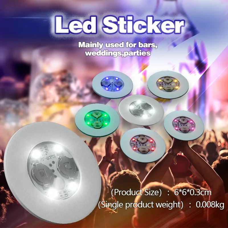2023 New Arrival Multi Colors Led Bottle Coasters Sticker Waterproof Flashing Led Cup Coasters