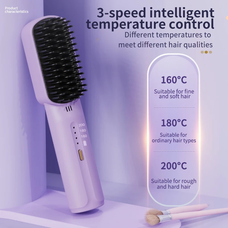 Dual-purpose portable USB Rechargeable Fast Heating Hot Comb Hair Straightener Mini Cordless Hair Straightener Brush