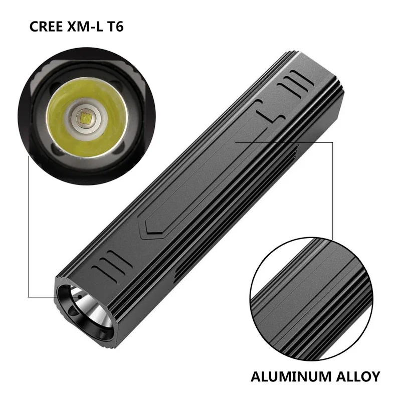 Original XM-L T6 Power Bank Led Flashlight Torch Waterproof Built In Battery Shock Resistant Self Defense Hard Bulb Light