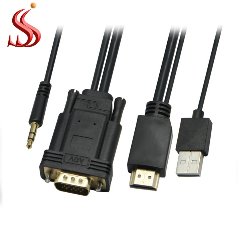 High Quality HD MI to VGA KVM Cable with USB Audio  converter  Monitor Projector splitter cable