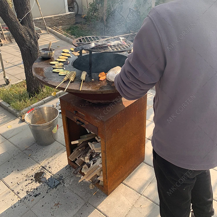 Bbq Corten Steel Hemisphere/half Ball Fire Pit With Grillring