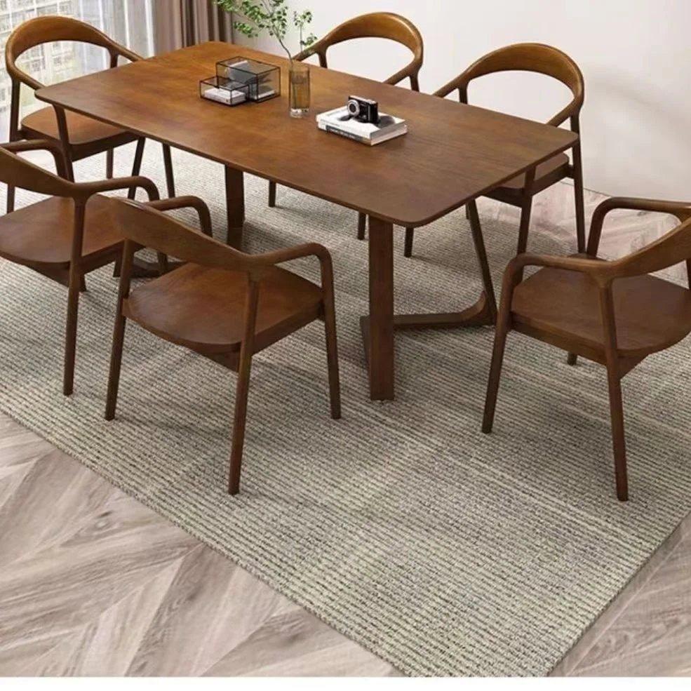 Nordic simple solid wood table modern conference negotiation rectangular round table