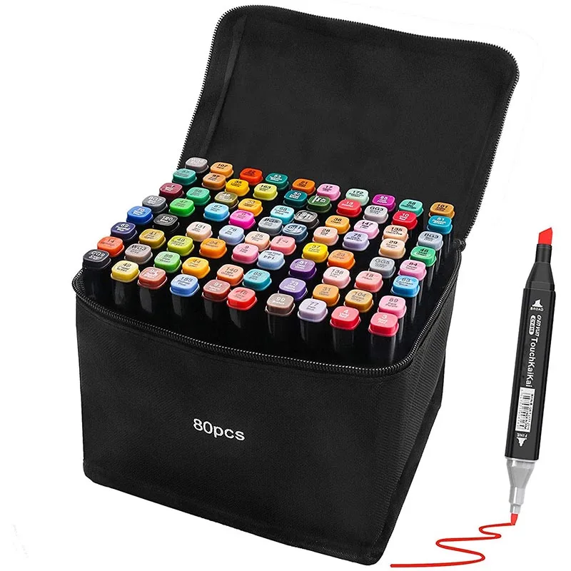 Artists Adults Kids Drawing Art Markerpen Set 80 Colors Dual Tip Permanent Sketch Markers