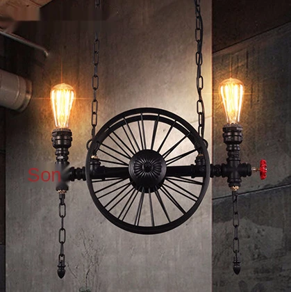 
loft retro industrial creative restaurant bar lamps American bar art wheel wrought iron chandelier lamps 
