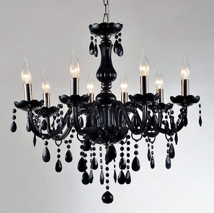 Modern Maria Theresa Hanging Lamp Led 8 Bulbs Black Crystal Raindrop Chandelier For Wedding