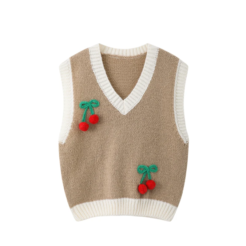 Custom patterned jacquard knit vest V-neck sleeveless sweater vest for women