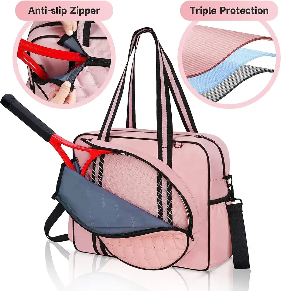 High Quality Water Resistant Leather Shoulder Travel Pickleball Paddles Bag Beach Tennis Rackets Bag For Women