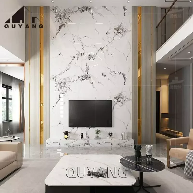 QUYANG European Style Home Decor Wall Cladding Artificial Marble Looking Sintered Stone Background Veneer Sheet