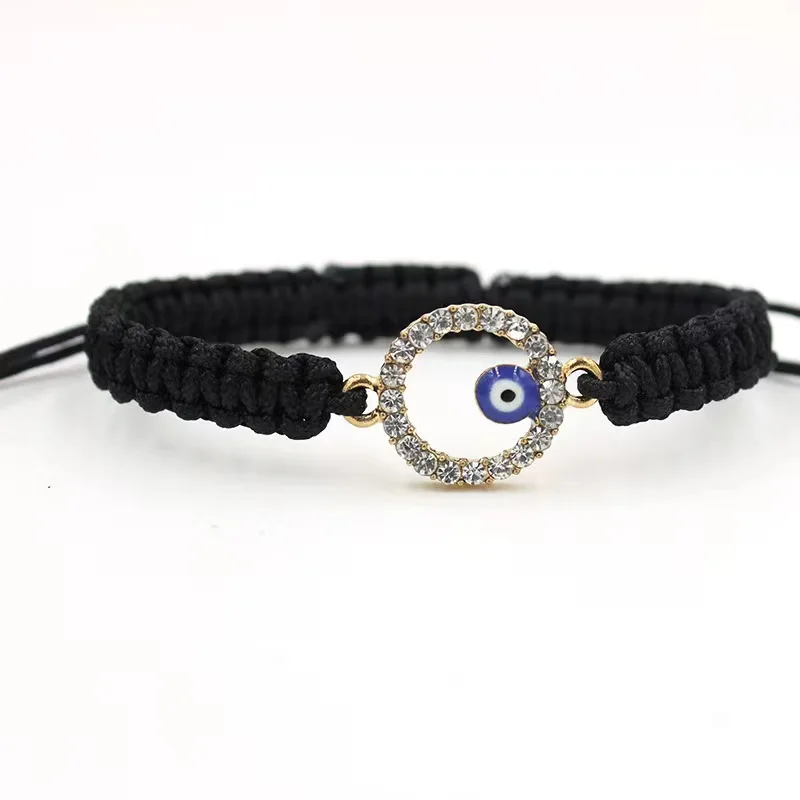 Wholesale Black Rope Handmade weaved Fashion Crystal Diamond Round Exorcise Devil Eye Bracelet for Adult