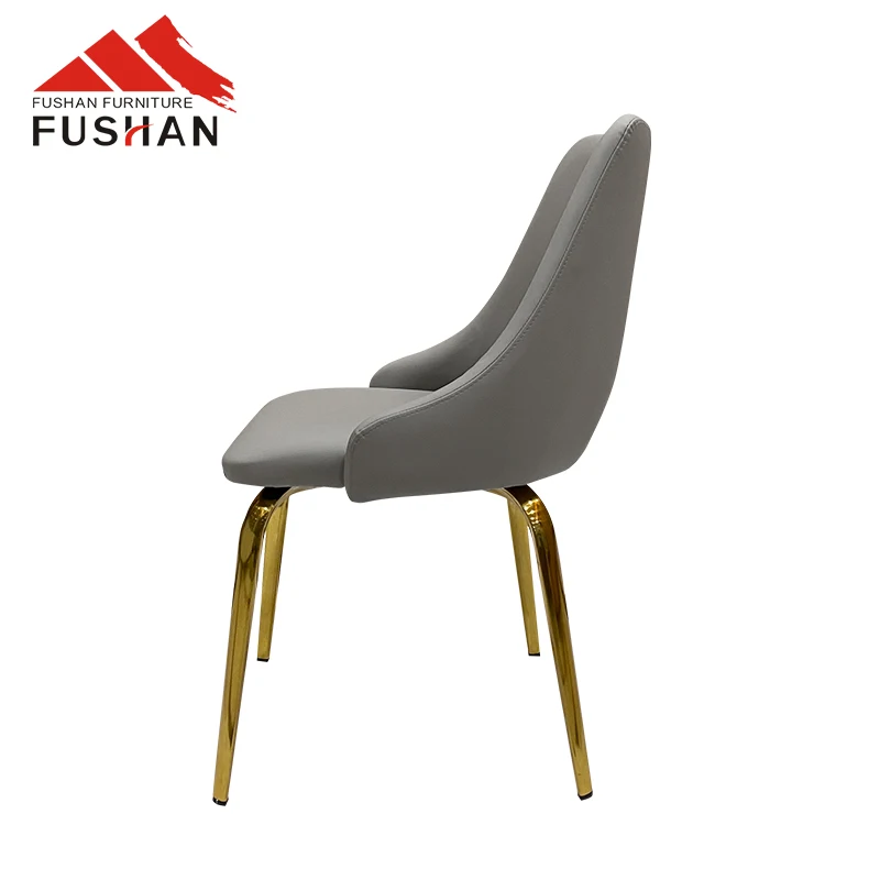 Hot Sale Home Furniture Dining Room Chair Restaurant   Metal Steel Frame PU Leather  Chairs With Gold Leg