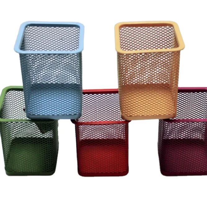 Metal pen holder rose gold logo square pen organizer and markers