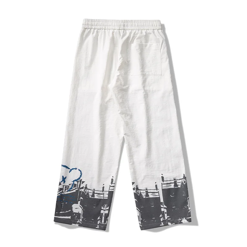 Manufacturer high quality loose waist custom sublimation printing nylon pants mens polyester cargo pants