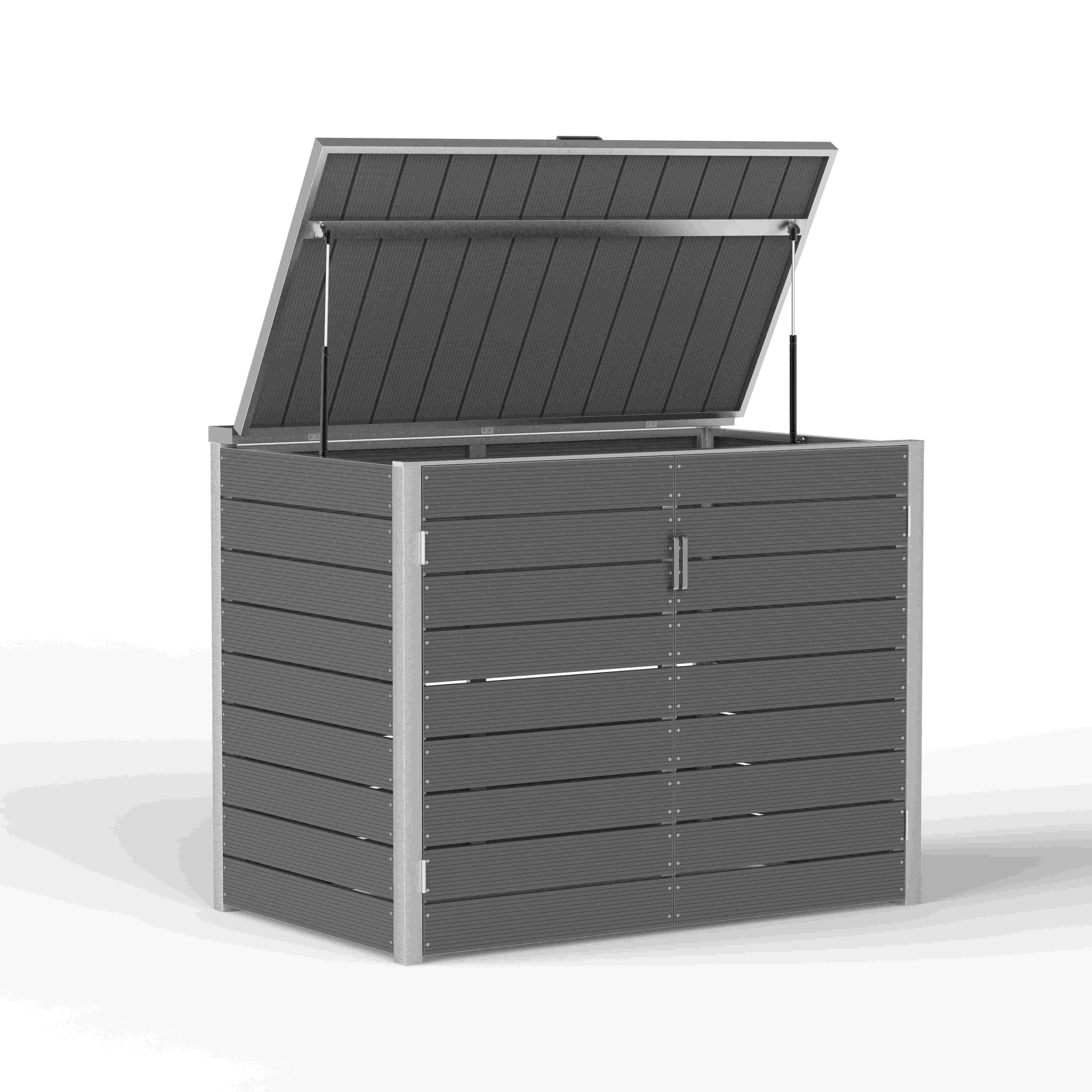 Outdoor Wood Plastic Composite Trash Can Shelter Cabinet with Folding Lid 240L