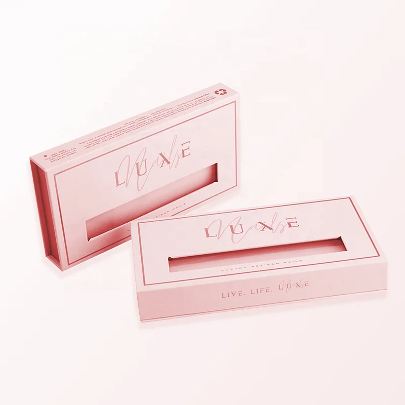 Wholesale Custom Logo Press on Nails Pink Purple Boxes Luxury Gold Foil Stamping CMYK Pantone Printing Nail Packaging Paper Box