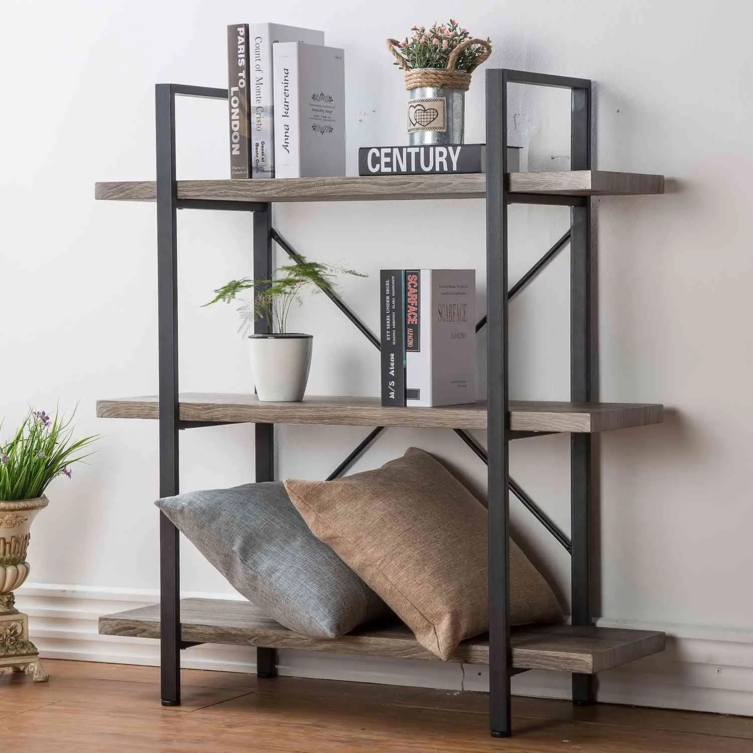 Opening Cube Hanging Book Case Industrial Metal Wooden Oblique Bookshelf