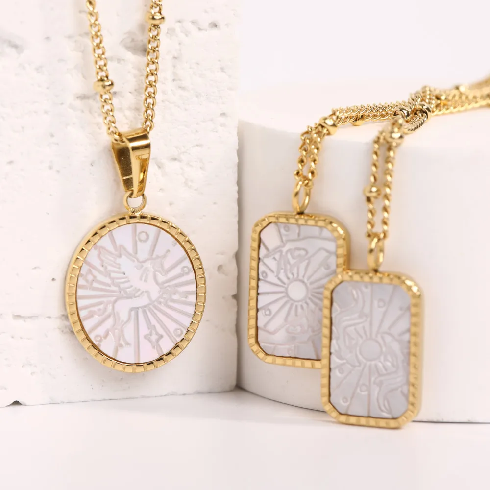 Carline Topsale Simple Neck chain Stainless Steel 18K Gold Plated Unicorn Fish Female Summer Free Collar Shell Pendant Necklace