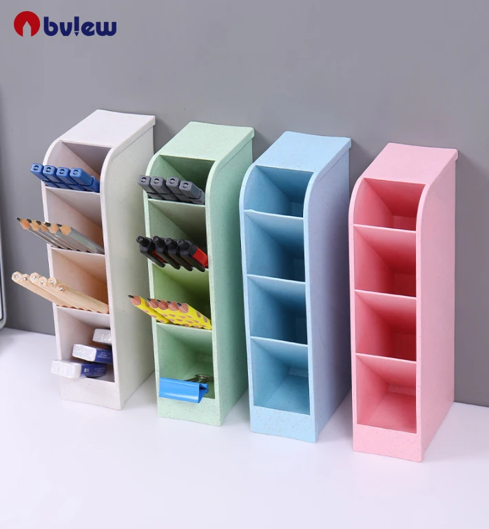 Bview Art Simple Pure Color Oblique Pen Holder Plastic Pencils Cup Storage For Office School Home Supplies